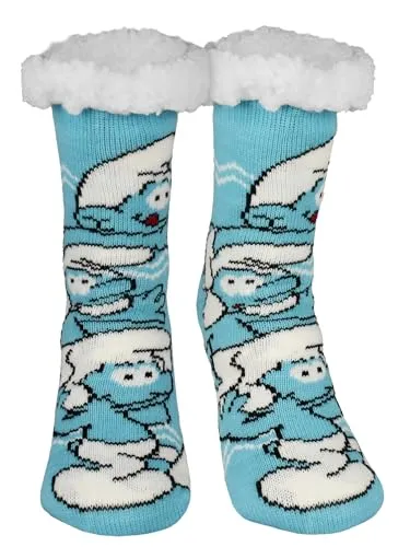 United Labels Die Schlümpfe Hüttensocken - Haussocken für Damen Kuschelsocken Flauschige Wintersocken warme Frauen Socken Blau (DE/NL/SE/PL, Numerisch, 35, 38, Regular, Regular)