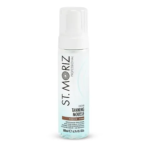 ST. MORIZ Professional Clear Tanning Mousse - Einfach abwaschen wenn die gewünschte Bräune erreicht ist - Kein Abfärben - mit Aloe Vera & Vitamin E - dermatologisch getestet ohne Tierversuche - 200ml
