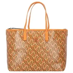 Tommy Hilfiger TH Monoplay Leather Shopper Tasche 36 cm orange - Stylische Handtasche aus weichem Kunstleder mit Kuhleder-Besatz, bietet viel Stauraum und praktische Fächer für optimale Übersicht – perfekt für den Alltag.