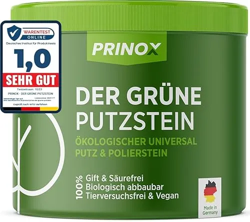 PRINOX® Der Grüne Putzstein 950g - Nachhaltiger Universal Allzweckreiniger - Metallreiniger und nachhaltige Allzwecklösung, die Ihren gesamten Haushalt reinigt, giftfrei und ergiebig für ein ganzes Jahr. Inklusive gratis Handschwamm für einfaches Putzen!