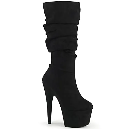 Pleaser Damen ADORE-1061 Plateau High Heels Stiefel Velours Schwarz 39 EU