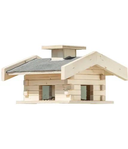 Dehner Natura Wildvogel-Futterhaus Emmi - Handgefertigtes Vogelhaus im Blockhaus-Stil, aus Fichtenholz und wetterfestem Dach für naturnahe Fütterung