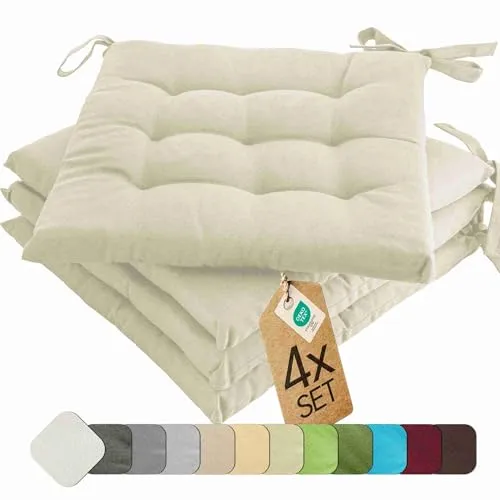 etérea Sitzkissen Basic - Himmlische Qualität in Creme - Auflagen & Polster, 4-teiliges Set aus Baumwollmischung, maschinenwaschbar bei 30°C, ideal für Komfort und Stil in jedem Raum.