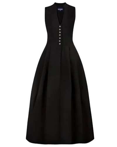 Stockerpoint Damen Akina Maxi Dirndl ohne Schürze, schwarz, 46 - Elegantes Dirndl für Damen ohne Schürze, aus hochwertigem, pflegeleichtem Stoff. Der lange Rock mit Schubtasche und liebevollen Details macht es perfekt für besondere Anlässe.