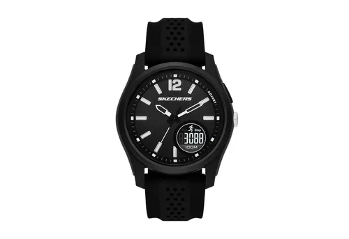 Skechers Chronograph SELLAS SR5268 – Herrenuhr mit Silikonarmband - Stylische Quarzuhr mit analog-digitalem Uhrwerk und praktischem Schrittzähler. Das matte, schwarze Zifferblatt und das bequeme Silikonband sorgen für einen modernen Look und hohen Tragekomfort.