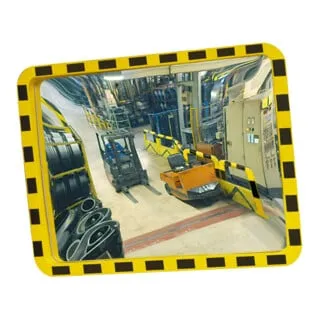 Moravia Industriespiegel aus Acryl 400 x 600 mm - Verkehrsspiegel aus stoßfestem Acryl, ideal für Produktionsstätten zur Überwachung von Personen und Staplerverkehr. Mit gelbem Kunststoffrahmen und korrosionsgeschützter Halterung für flexible Montage.