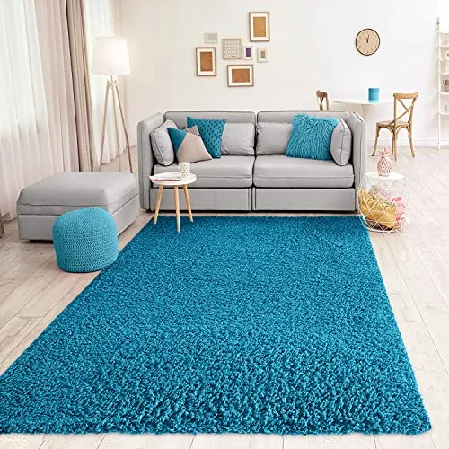 VIMODA Teppich Prime Shaggy Hochflor Türkis 200x280 cm - Teppich für Wohnzimmer, Schlafzimmer und Küche, flauschig und strapazierfähig mit 30 mm Florhöhe, wasser- und schmutzabweisend für einfache Reinigung.