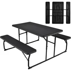 COSTWAY Klappbarer Picknicktisch mit Bänken – 136 cm Campingtisch-Set für draußen - Bierzeltgarnituren, ideal für Familienaktivitäten mit Platz für 4-6 Personen und klappbarem Design für einfache Lagerung und Transport.