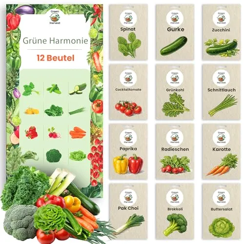 TORAF Gemüsesamen Set 12 Ausgesuchte Sorten – Premium Saatgut für Garten, Balkon, Hochbeet - Leicht anzubauen - Ideal für Anfänger und Gartenliebhaber - für Frische Ernte zu Hause - Geschenkset