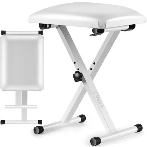 CAHAYA keyboardbank 3-Fach höhenverstellbar klavierbank klappbarer Klavierhocker X-förmig Klavier Sitzbank Pianobank stabil Piano Stool Gepolsterter Klavierstuhl Weiß CY0257-1