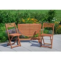 Merxx Porto Gartenmöbelset 3tlg. – Klappstühle und Klapptisch aus Eukalyptus - Gartenmöbel-Set für kleine Balkone, bestehend aus 2 Klappstühlen und einem halbrunden Klapptisch. Funktional und platzsparend, aus geöltem Eukalyptusholz gefertigt.
