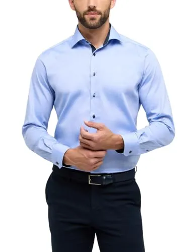 ETERNA MODERN FIT Langarmhemd, Herren, Gr. 42, Blau, 100% Baumwolle, Bügelfrei - Business- & Abendmode für Herren, elegantes MODERN FIT Hemd aus 100% Baumwolle, knitterfrei und mit stilvollen Patches für einen zeitlosen Look.