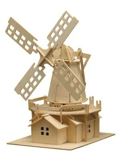 Pebaro 873 Holzbausatz Windmühle - Kreatives 3D Puzzle - 3D-Puzzle aus unbehandeltem Holz, 78 Teile, fördert Geschicklichkeit und Kreativität. Ideal als pädagogisches Geschenk für Kinder!