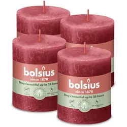 Rustik Stumpenkerzen 80/68 mm - Zartes Rot (4 Stück)