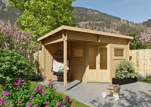 Fjordholz 5-Eck Gartenhaus Leva 2B – Massivholz für Ihren Garten - Robustes 5-Eck Gartenhaus Leva 2B aus 28mm nordischer Fichte, ideal für Gartenliebhaber. Mit stabiler Dachkonstruktion und hochwertigen Fenstern, perfekt für individuelle Gestaltung.