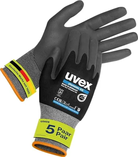 Uvex phynomic XG, 5 Paar - premium Grip-Handschuh für feuchte & ölige Bereiche - flexibel, robust & atmungsaktiv - schwarz, grau - Größe 12/XXXL