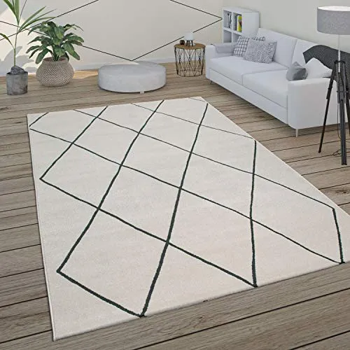 Paco Home Teppich Wohnzimmer Skandi Rauten Muster Modern Weiß Verschiedene Designs Größen, Grösse:80x150 cm, Farbe:Weiß 2