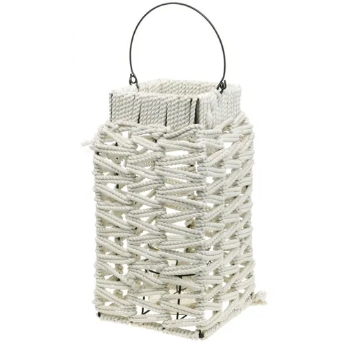 VIANA Windlicht zum Hängen im Boho-Stil - Elegantes Windlicht im Makramee-Stil für eine stimmungsvolle Sommerdeko. Ideal zum Hängen, aus Metall und Glas gefertigt, sorgt für gemütliches Licht.