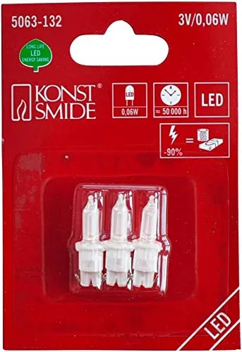 LED Ersatzbirne 3V 0,06W ww - Warmweiß für Lichterketten - Ersatzlämpchen für Konstsmide, ideal für stimmungsvolle Weihnachtsbeleuchtung, passend für mehrere Modelle, energieeffizient mit warmweißem Licht.