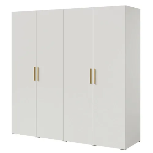 Drehtürenschrank Napoli 4D 200 in Weiß mit Griff-Optionen - Moderner Garderobenschrank mit 4 Türen und zahlreichen Regalfächern. Pflegeleicht und ideal für das Schlafzimmer, sorgt er für Ordnung und Stil.