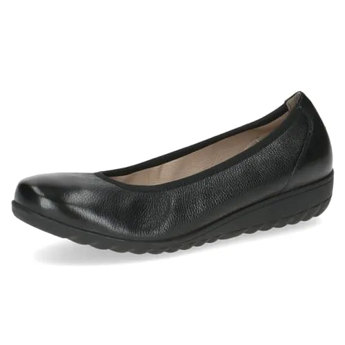 CAPRICE Damen Ballerinas aus Leder mit Keilabsatz, Schwarz (Black Nappa) - Hausschuhe mit AIRMOTION Sohlentechnologie für optimale Zirkulation und Komfort. Ideal für den Alltag, dank wechselbarem Fußbett und hochwertigem Leder.