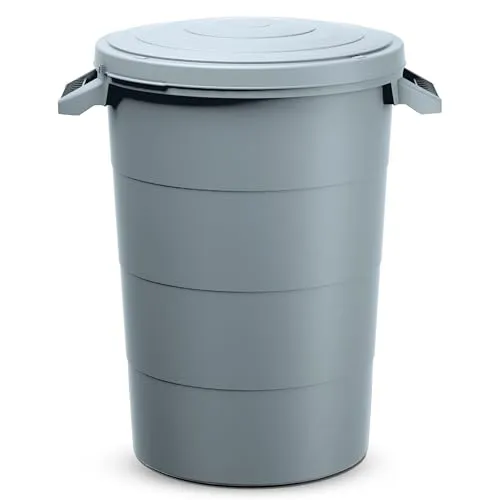 Regenwasser-Tank 80 Liter mit Deckel - grau - Haushaltszubehör: Robuste und wetterfeste Universal-Tonne mit 80 Litern Fassungsvermögen, ideal als Regentonne oder Mülltonne für Gartenabfälle, ausgestattet mit praktischen Tragegriffen.