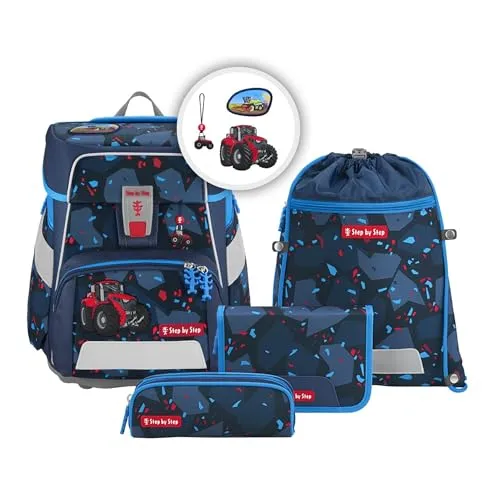 Step by Step Schulranzen-Set Space Tractor Freddy 5-teilig - Ergonomischer Tornister in Blau, 20 Liter Stauraum, höhenverstellbar und mit Reflektoren für optimale Sichtbarkeit