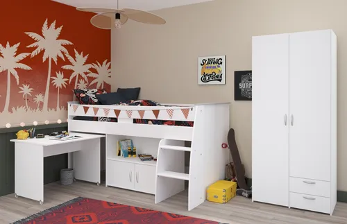Parisot Jugendzimmer-Set Reverse 12 - Hochbett mit Schreibtisch und Kleiderschrank - Platzsparendes 2-tlg. Set mit integriertem Schreibtisch auf Rollen und viel Stauraum. Ideal für kleine Räume im Jugendzimmer.