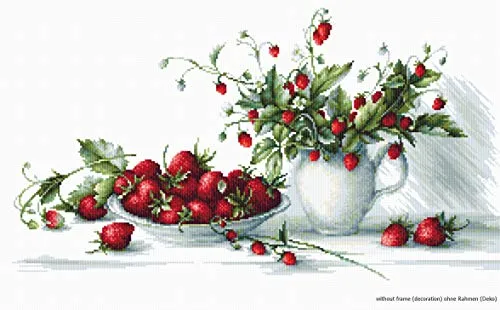 Luca-S Kreuzstichset Erdbeeren 40,5x22,5cm - Zählbares Kreuzstich-Set mit 31 Farben und Anleitung in 5 Sprachen, ideal für kreative Handarbeitsliebhaber.