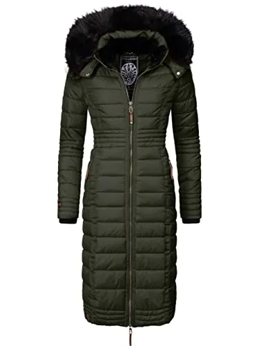 Navahoo Damen Wintermantel Umay in Olive, Gr. XXL - Funktionsjacke aus elegantem, wasser- und windabweisendem Material, mit abnehmbarer Kapuze und warmen Rippstrickbündchen - der perfekte Begleiter für kalte Tage!