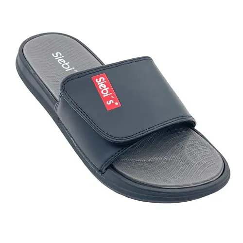 Siebi's Badeschuh Herren - SpaMen - Rutschfester Slipper mit Klettverschluss, Schwarz, Größe 43 - Dusch- & Badeschuhe für Herren, rutschhemmend und individuell anpassbar durch Klettoberteil, mit weichem Fußbett für optimalen Komfort.