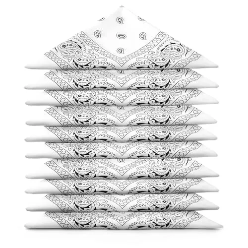 Karl Loven Bandanas 5er Pack 100% Baumwolle Paisley Halstuch Kopf Hals Schal (5er Pack, Weiß)
