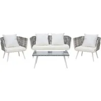 Beliani Sitzgruppe RAGUSA Cremeweiß 4-Sitzer Set - Elegante 4-Sitzer Gartensitzgruppe aus hochwertigem Rattan in Cremeweiß, inklusive bequemer Polsterung. Ideal für gesellige Stunden im Freien!