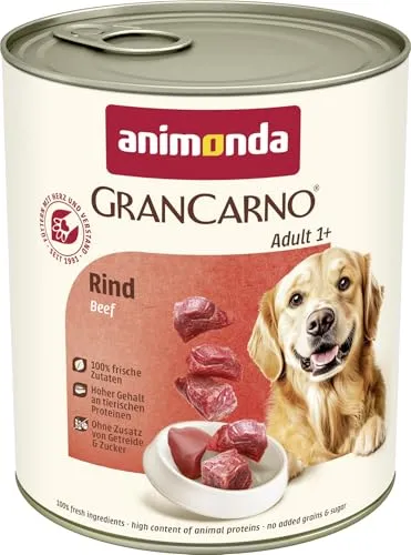 animonda GranCarno Adult Rind (6 x 800 g), Hundenassfutter für ausgewachsene Tiere, Nassfutter für Hunde mit 100 % frischen, fleischlichen Zutaten, Hundefutter ohne Getreide
