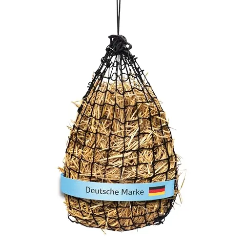 Flori’s® Heunetz für Pferde – Heusack für Pferde – engmaschig 5 cm Durchmesser – Pferdeheunetz mit Aufhängung – 55 × 80 cm – ca. 4 kg Heu – Slow Feeder