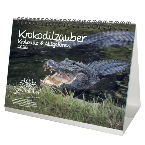 Krokodilzauber DIN A5 Tischkalender für 2026 Krokodile und Alligatoren - Seelenz