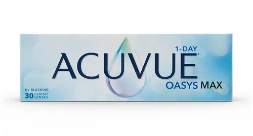 Johnson & Johnson Acuvue Oasys Max 1-Day Tageslinsen - Kontaktlinsen mit OptiBlueTM Light Filter, bieten MAX Sehqualität und reduzieren das Gefühl müder Augen, ideal für den digitalen Alltag.