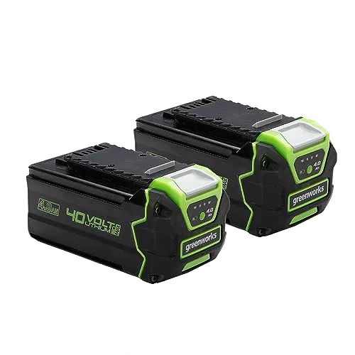 Greenworks 40V Akku - 2 Stück, leistungsstarke 4Ah Lithium-Ionen Akkus für alle Greenworks 40V Werkzeuge - Effiziente 40V 4Ah Lithium-Ionen Akkus, kompatibel mit allen Greenworks 40V Geräten. Langlebig, schnell aufladbar und mit LED-Anzeige für den Ladestatus. Ideal für Garten- und Elektrowerkzeuge.
