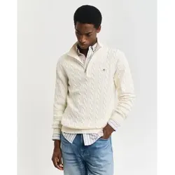 Gant Pullover Beige Halbzip-Kabel - Herren-Pullover aus 100% Baumwolle mit halbem Reißverschluss und Zopfmuster, ideal für stilvolle Anlässe und ultimativen Komfort.