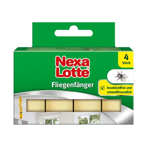 Nexa Lotte Fliegenfänger, 4 Stück mit hoher Klebekraft - Effektiver Fliegenfänger für alle Räume, auch in der Küche und im Kinderzimmer. Insektizidfrei und aus natürlichen Materialien. Vertraute Fangmethode mit starker Lockwirkung für eine sichere Anwendung.
