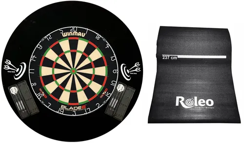 Winmau Dartscheibe Steeldart Blade 6 + 2 Satz Dartpfeile + Catchring + Dartmatte