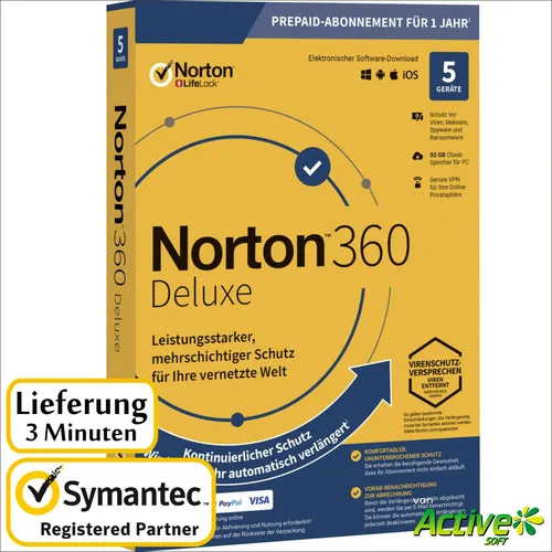 NORTON Security 2025 für 5 Geräte | PC, Mac, Android, iOS - Umfassende Security-Suite für 5 Geräte, schützt vor Viren und Online-Bedrohungen, ideal für Familien und kleine Unternehmen.