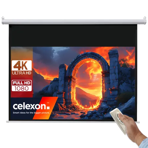 celexon Basic Motor-Leinwand 110" | Elektrische Full-HD 4K Beamer-Leinwand für Heimkino & Büro - Beamer-Leinwände mit 160° Betrachtungswinkel und komfortabler Fernbedienung für mühelose Steuerung – ideal für Filme, Präsentationen und Gaming!
