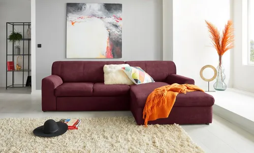 DOMO collection Ecksofa Topper, elegant und zeitlos, kompaktes Stellmaß 245/155cm, L-Form, mit Recamiere, wahlweise mit Schlaffunktion
