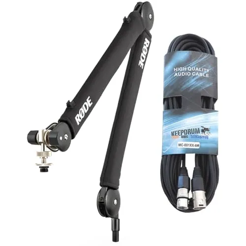 RØDE PSA1+ Mikrofonarm mit keepdrum XLR-Kabel - Professioneller Tisch-Stativ Mikrofonarm für Podcaster und Streamer, mit innovativem Federsystem für präzise Positionierung und geräuschloser Bedienung.