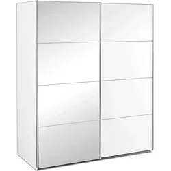 Schwebetürenschrank RAUCH "Subito Kleiderschrank Bestseller" - Kleiderschrank in Weiß, 136x197x61 cm, mit 4 Spiegelelementen für mehr Raumgefühl und moderne Leinenoptik im Inneren. Ideal für stilvolle Schlafzimmer.