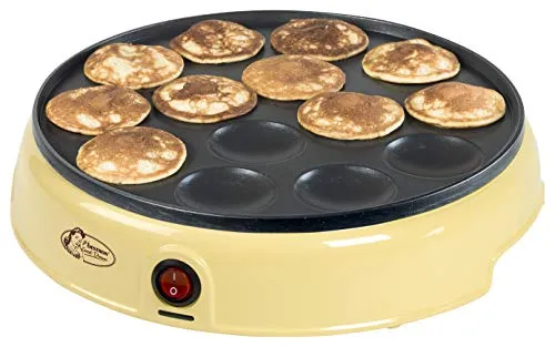 Bestron Poffertjes Maker im Retro Design - Elektrisches Küchengerät für die Zubereitung von 14 goldbraunen Poffertjes, ideal für Frühstück und Feiern, mit Antihaftbeschichtung und schneller Heiztechnologie für perfekte Ergebnisse.