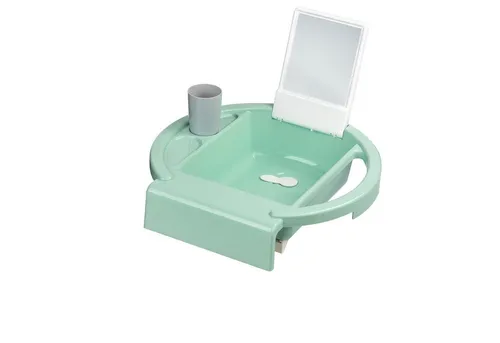 Rotho Babydesign Kiddy Wash - Kinderwaschbecken für die Badewanne - Praktisches Kinderwaschbecken zur Befestigung am Badewannenrand, ideal für mehr Selbstständigkeit beim Händewaschen und Zähneputzen, inkl. Zahnbürstenhalter und klappbarem Spiegel.