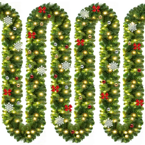 CASARIA® Weihnachtsgirlande mit Beleuchtung 5m - 80 LEDs für drinnen und draußen - Lampen - Diese 5m lange LED Weihnachtsgirlande mit 80 warmweißen Lichtern sorgt für festliche Stimmung und kommt mit 36 Christbaumkugeln, 10 Schneeflöckchen und 10 Schleifen zur individuellen Dekoration.