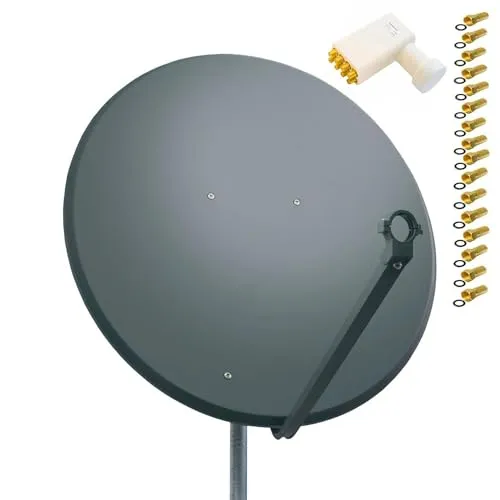 PremiumX Satelliten-Komplettanlage 100cm - Anthrazit - SAT-Antennen mit 100 cm Stahlspiegel, ideal für bis zu 8 Teilnehmer. Wasserdichter, UV-beständiger Octo-LNB für besten Empfang bei jedem Wetter.